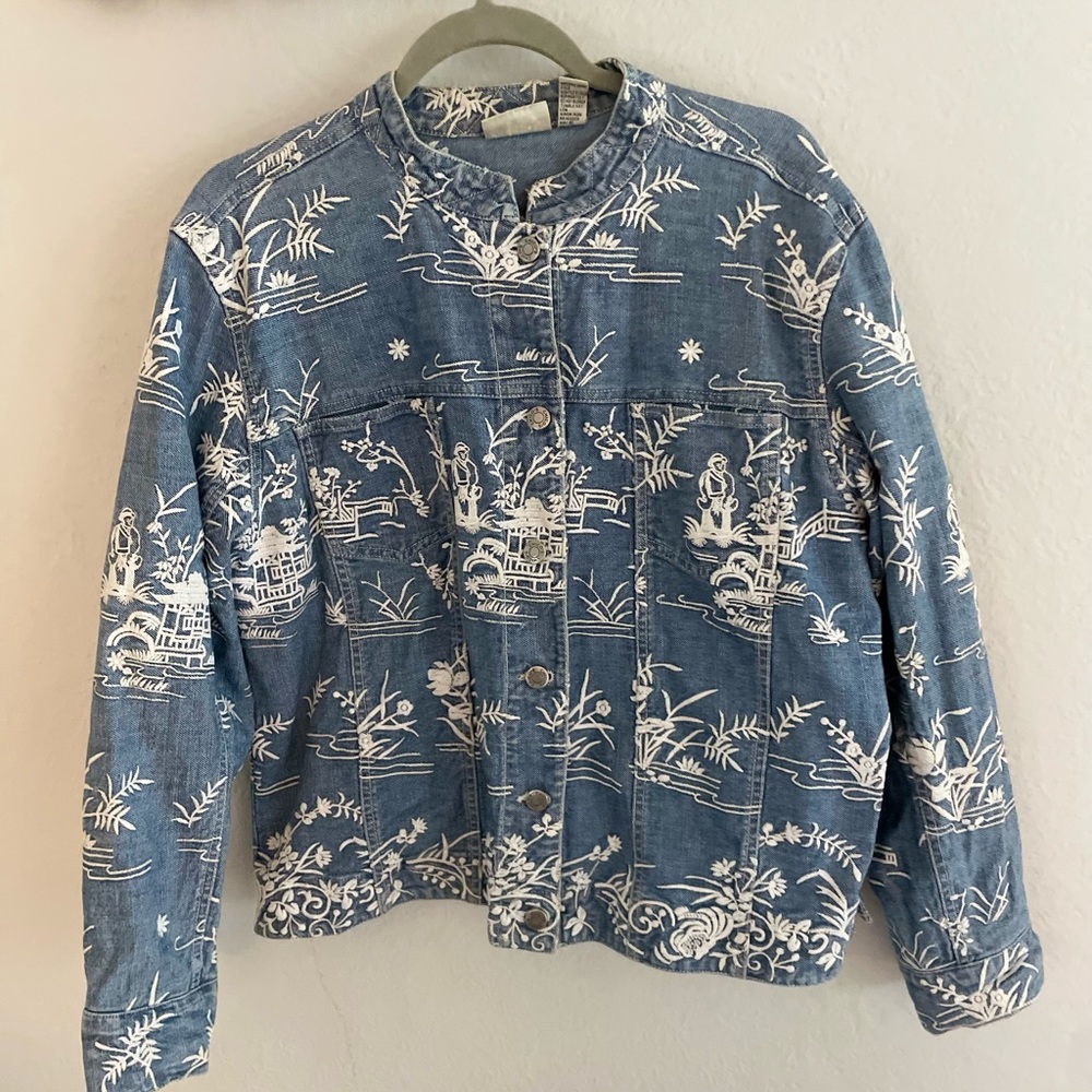 Vintage denim bomber jacket with embroidered detail
